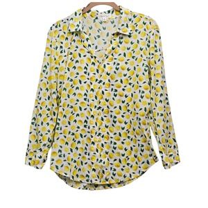 Eden & Olivia Button Down Women S White Lemon Print Cotton Coastal Summer Top